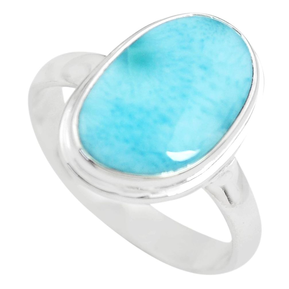 5.54cts natural blue larimar 925 sterling silver solitaire ring size 8 p71189