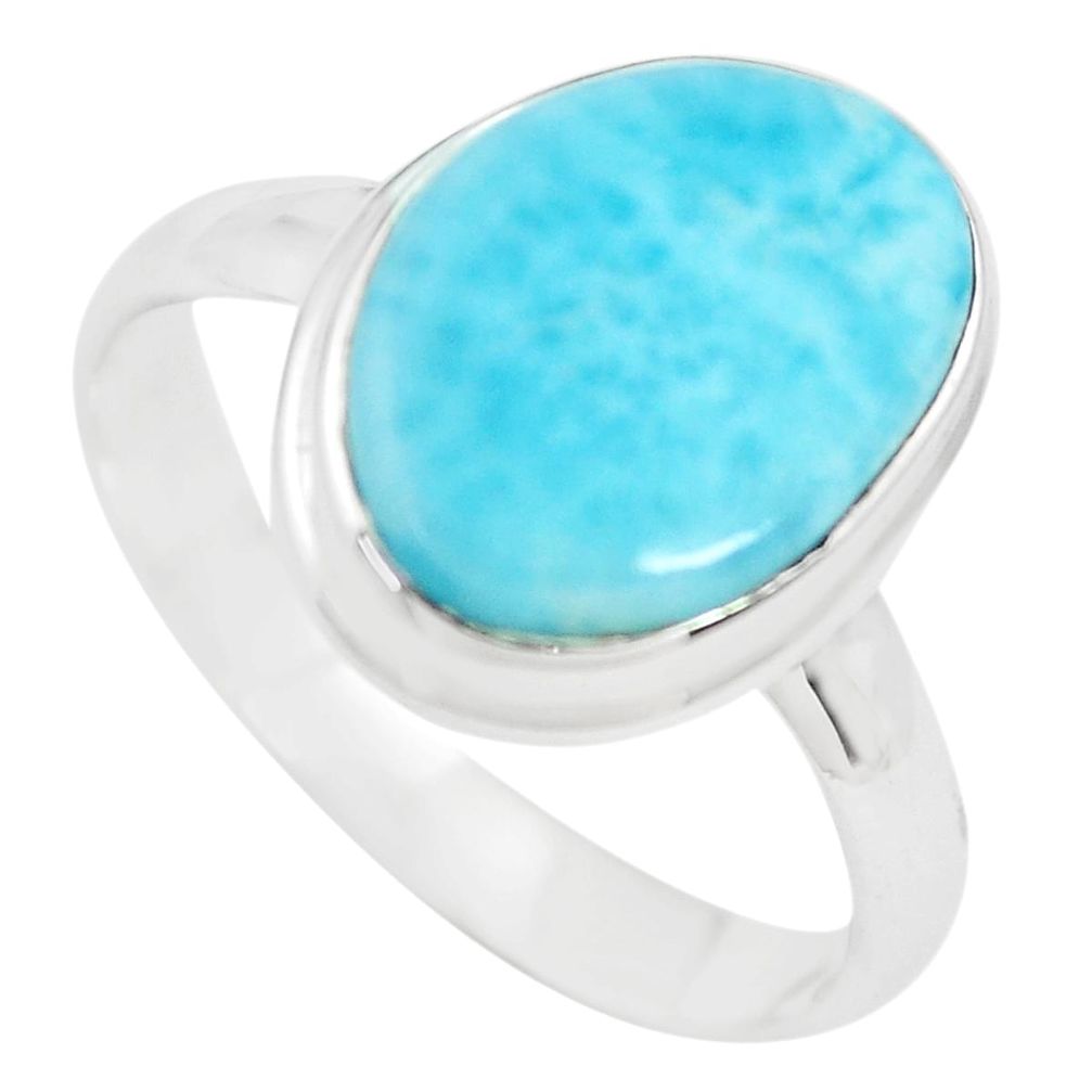 6.38cts natural blue larimar 925 sterling silver solitaire ring size 9 p71190