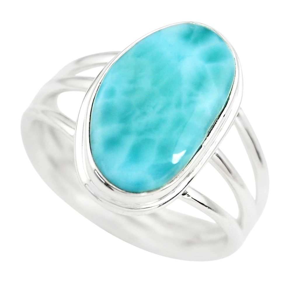7.40cts natural blue larimar 925 sterling silver solitaire ring size 9 p71197