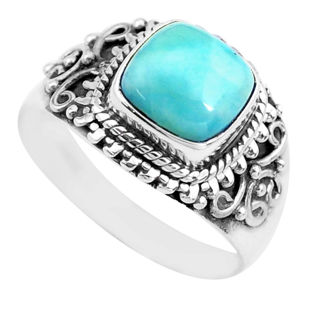 3.57cts natural blue larimar 925 sterling silver solitaire ring size 8 p71583