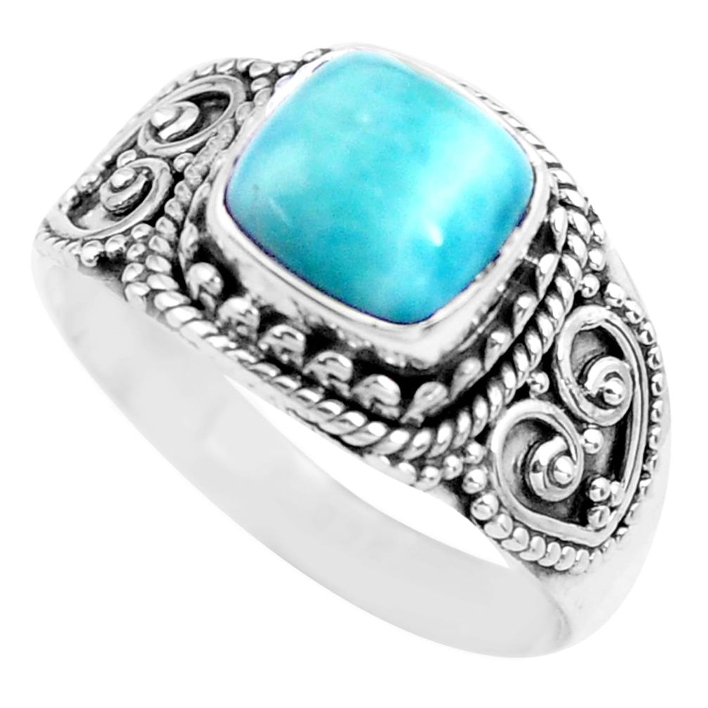 3.91cts natural blue larimar 925 sterling silver solitaire ring size 8.5 p71585