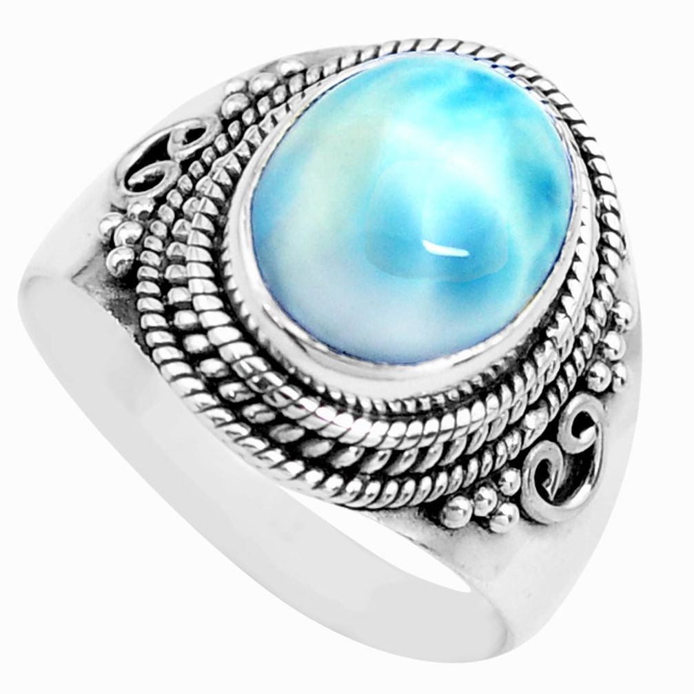 5.31cts natural blue larimar 925 sterling silver solitaire ring size 8 p71586