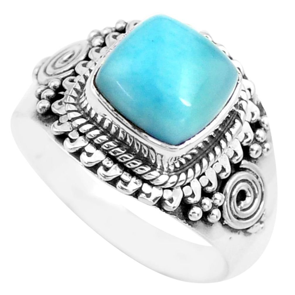 3.58cts natural blue larimar 925 sterling silver solitaire ring size 6.5 p71587