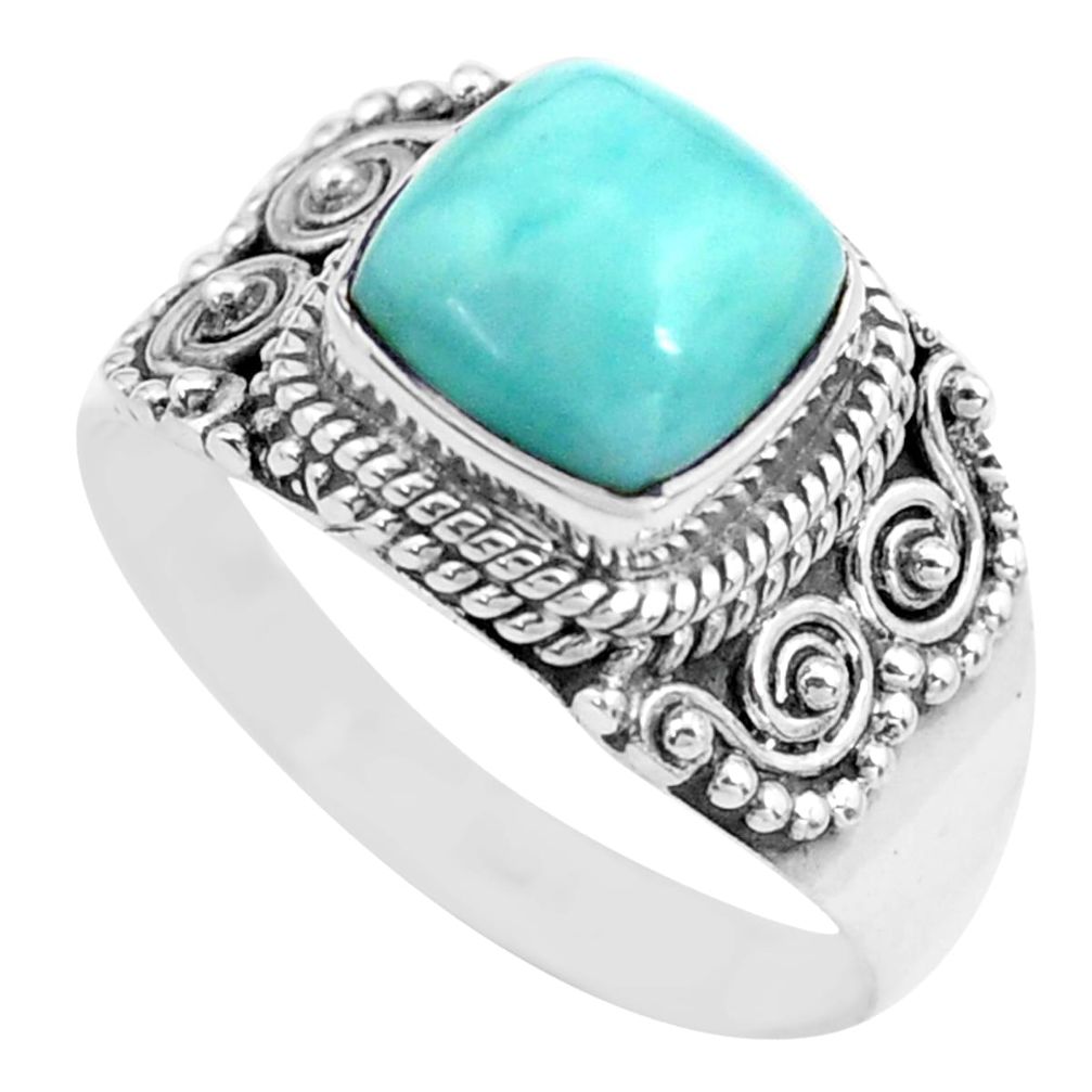 3.42cts natural blue larimar 925 sterling silver solitaire ring size 8 p71588