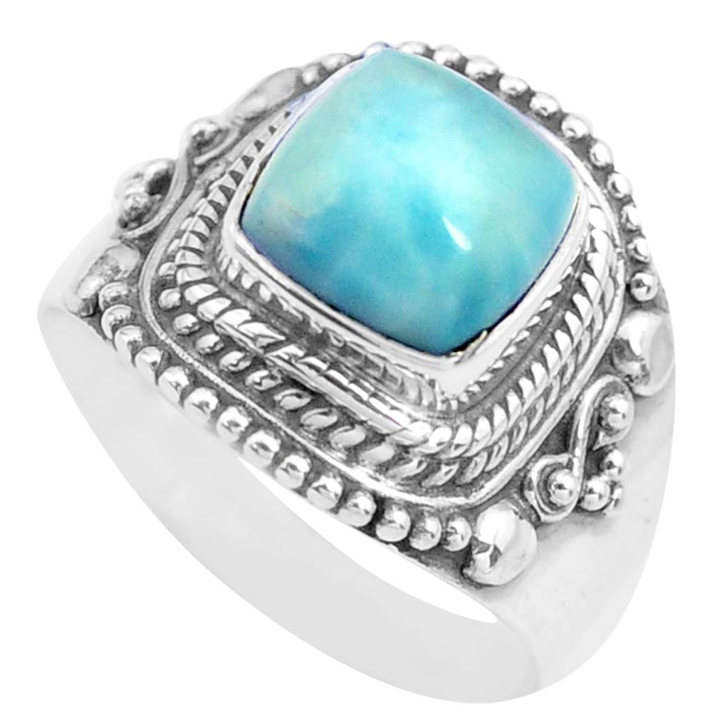 3.27cts natural blue larimar 925 sterling silver solitaire ring size 6.5 p71590