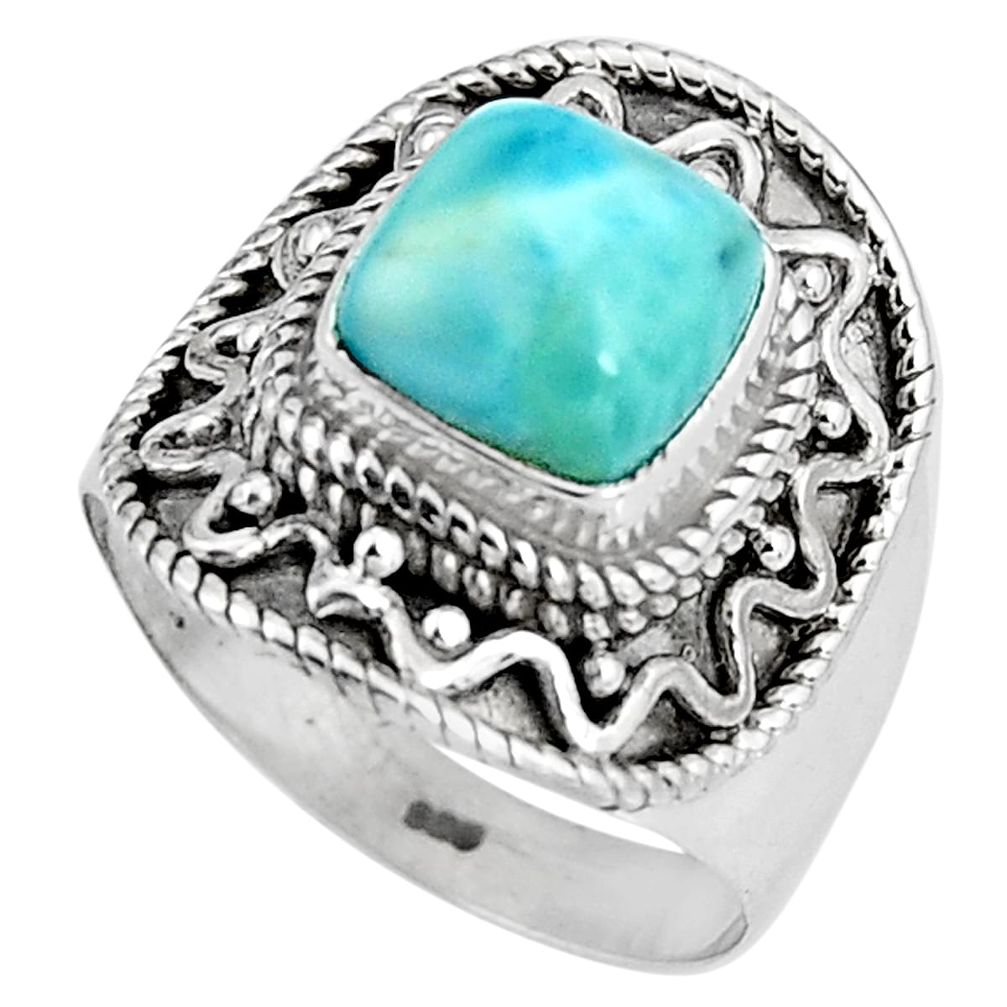 3.16cts natural blue larimar 925 sterling silver solitaire ring size 7 p92502