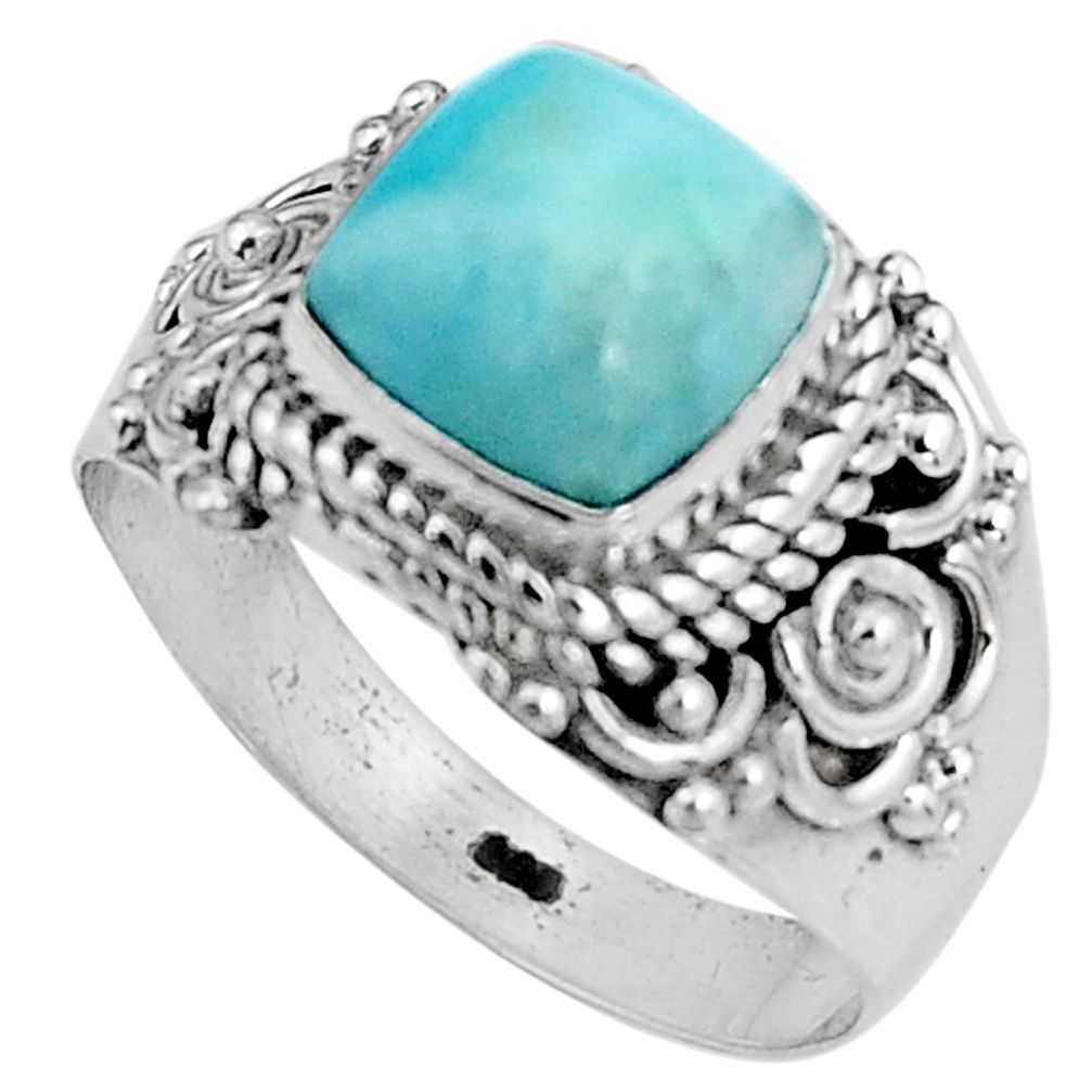 3.19cts natural blue larimar 925 sterling silver solitaire ring size 6 p92503