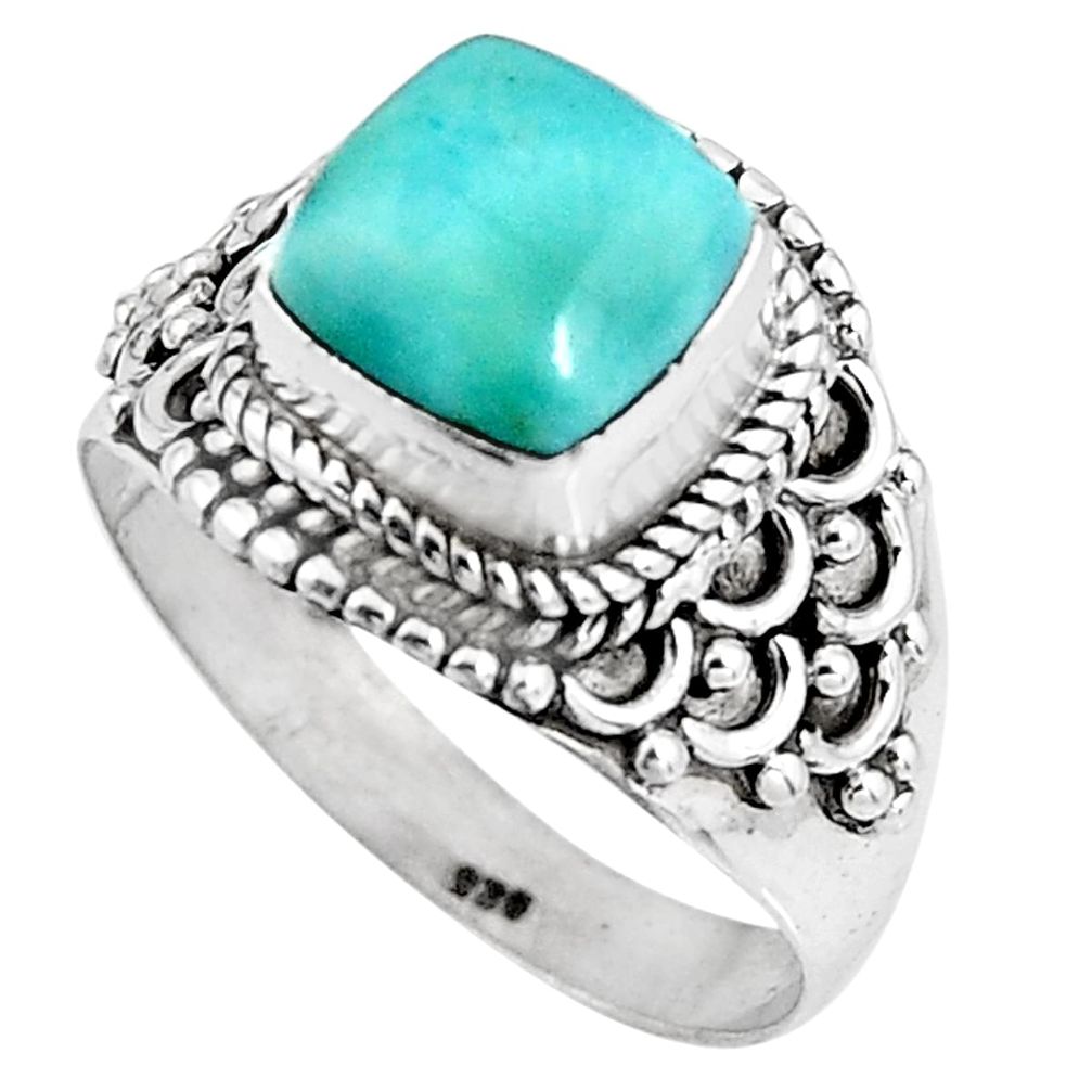 3.37cts natural blue larimar 925 sterling silver solitaire ring size 8 p92513
