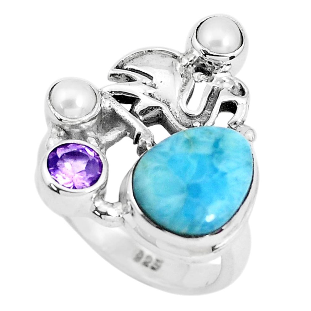 7.10cts natural blue larimar amethyst 925 sterling silver ring size 8 p47693