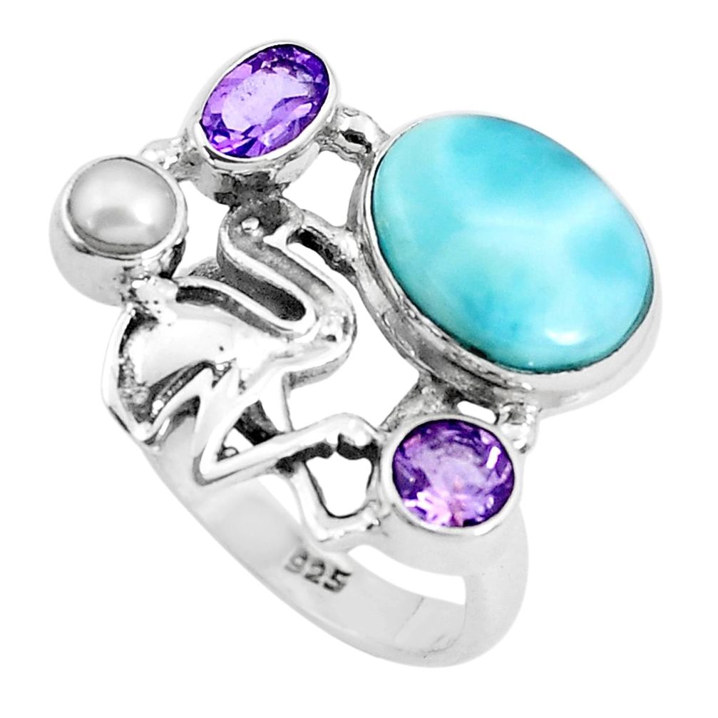6.78cts natural blue larimar amethyst 925 sterling silver ring size 7.5 p47713