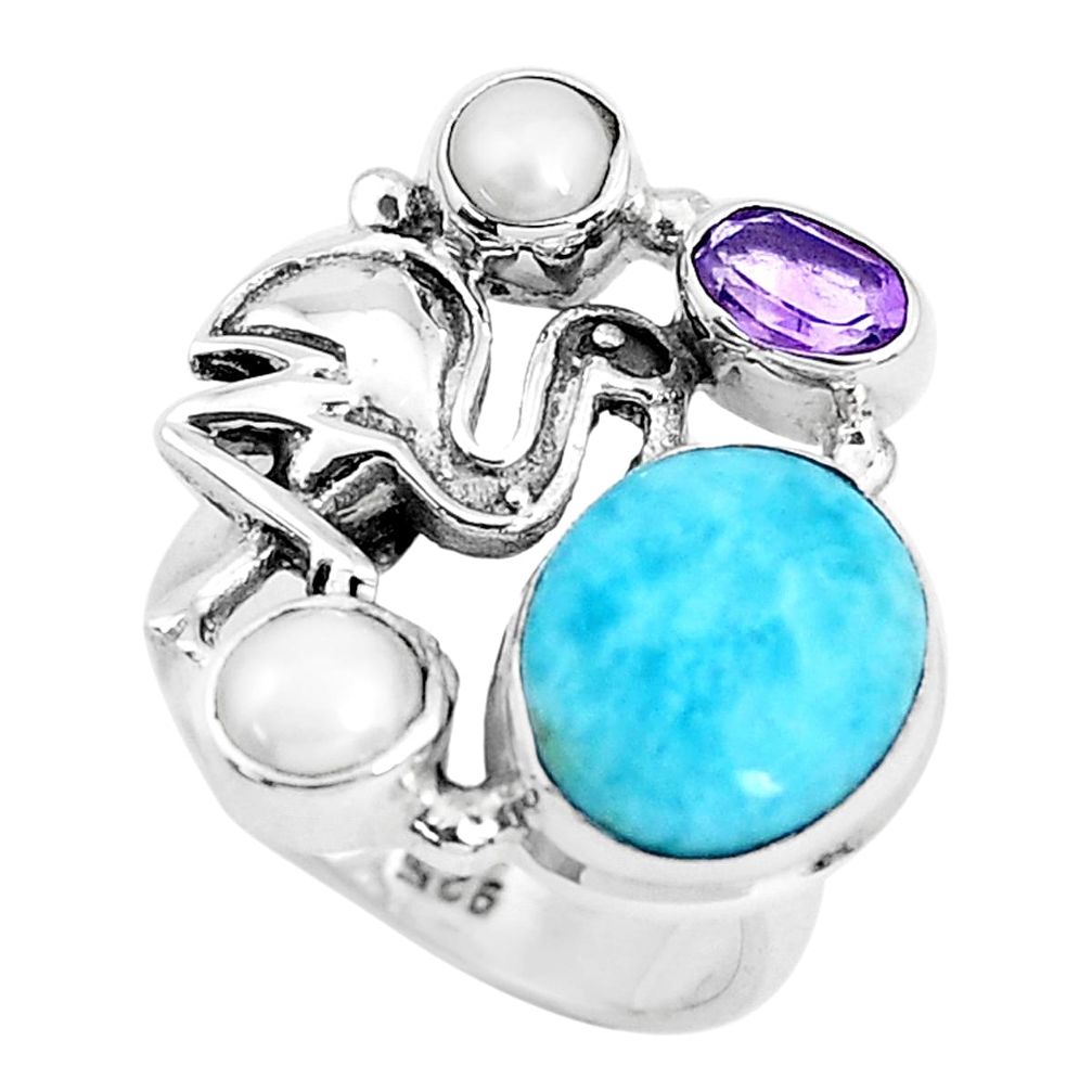 6.82cts natural blue larimar amethyst 925 sterling silver ring size 6.5 p47719