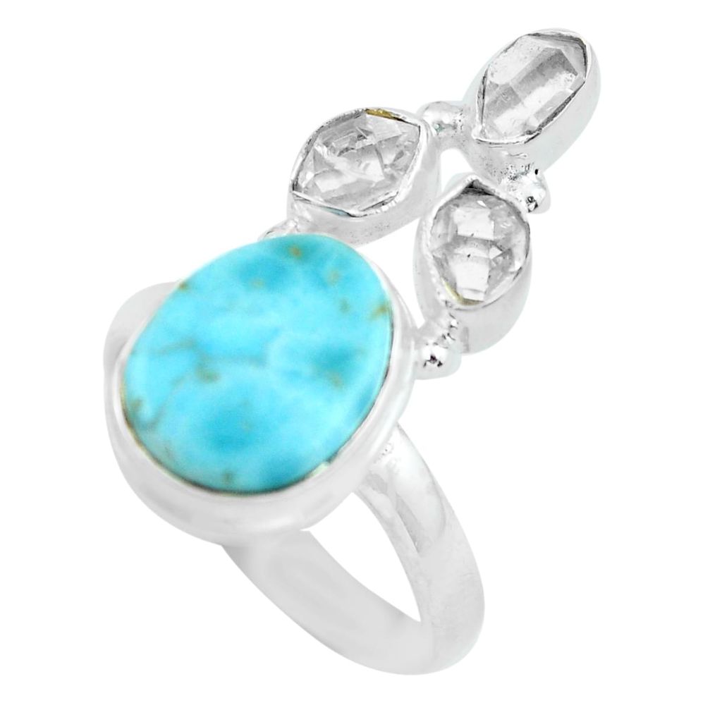 14.12cts natural blue larimar herkimer diamond 925 silver ring size 8 d32263