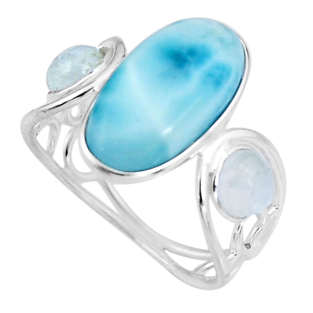 7.54cts natural blue larimar moonstone 925 silver solitaire ring size 8 p92537