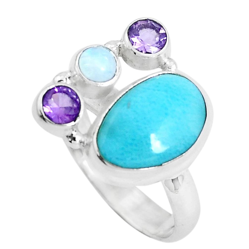 6.31cts natural blue larimar moonstone 925 sterling silver ring size 7 d31357
