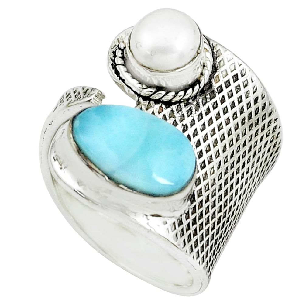 5.01cts natural blue larimar pearl 925 silver adjustable ring size 7 p66922