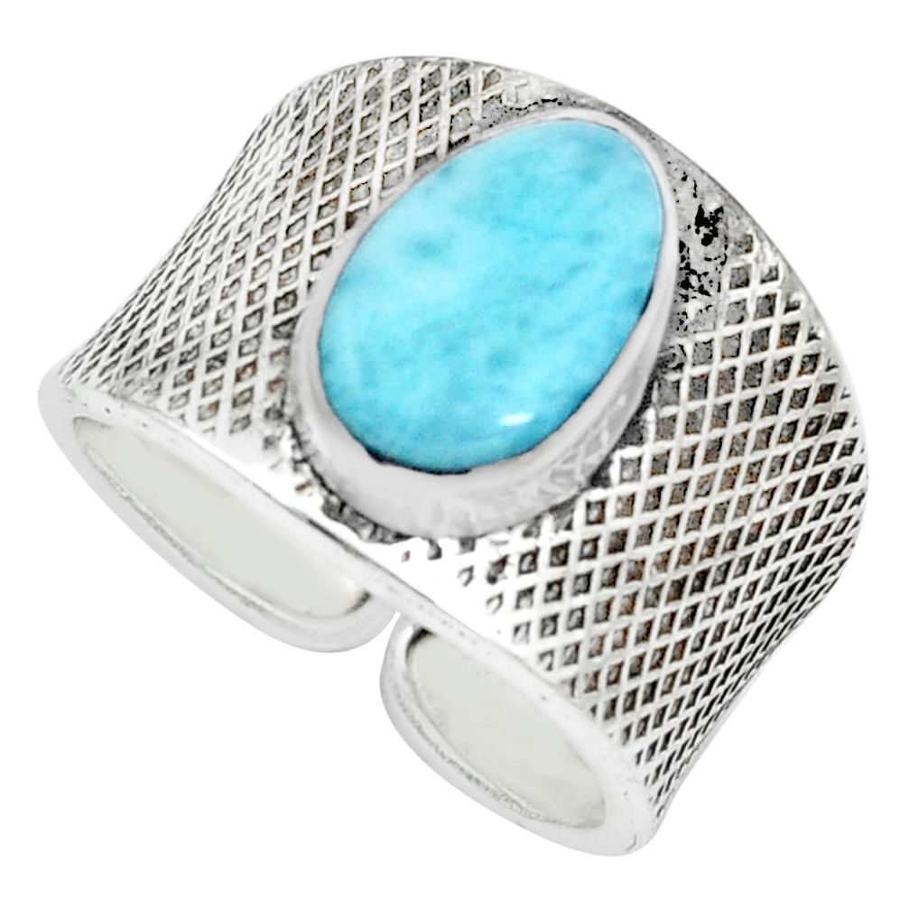 4.21cts natural blue larimar silver adjustable solitaire ring size 8.5 p66907