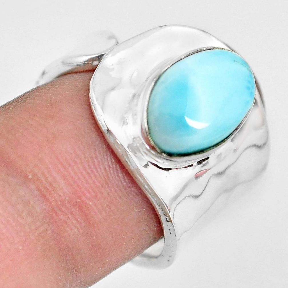 3.68cts natural blue larimar silver adjustable solitaire ring size 4.5 p71201