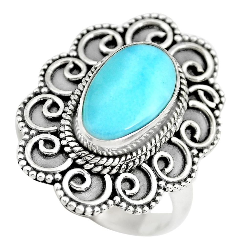 5.35cts natural blue larimar solitaire 925 sterling silver ring size 9 p71066