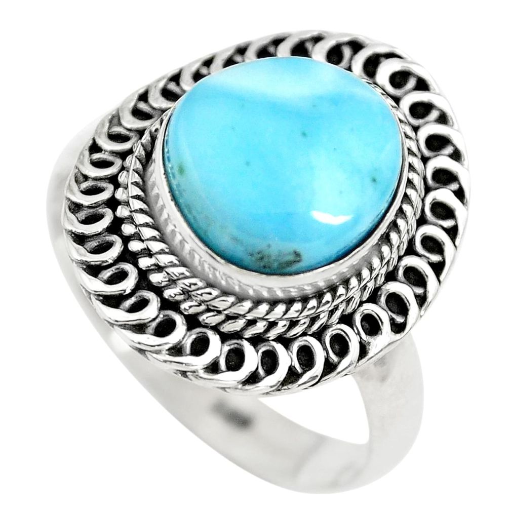 5.30cts natural blue larimar solitaire 925 sterling silver ring size 9 p71067