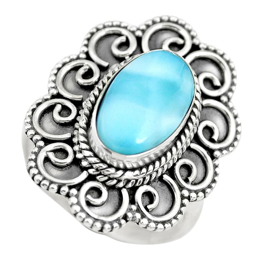 5.01cts natural blue larimar solitaire 925 sterling silver ring size 7 p71068