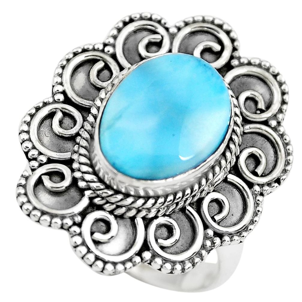 5.18cts natural blue larimar solitaire 925 sterling silver ring size 8 p71070