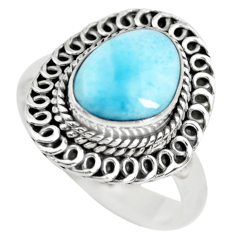 4.38cts natural blue larimar solitaire 925 sterling silver ring size 9 p71075