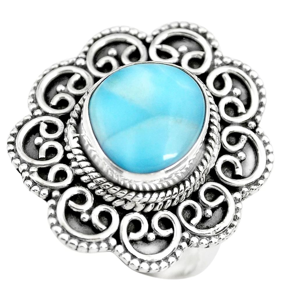 5.35cts natural blue larimar solitaire 925 sterling silver ring size 7 p71078