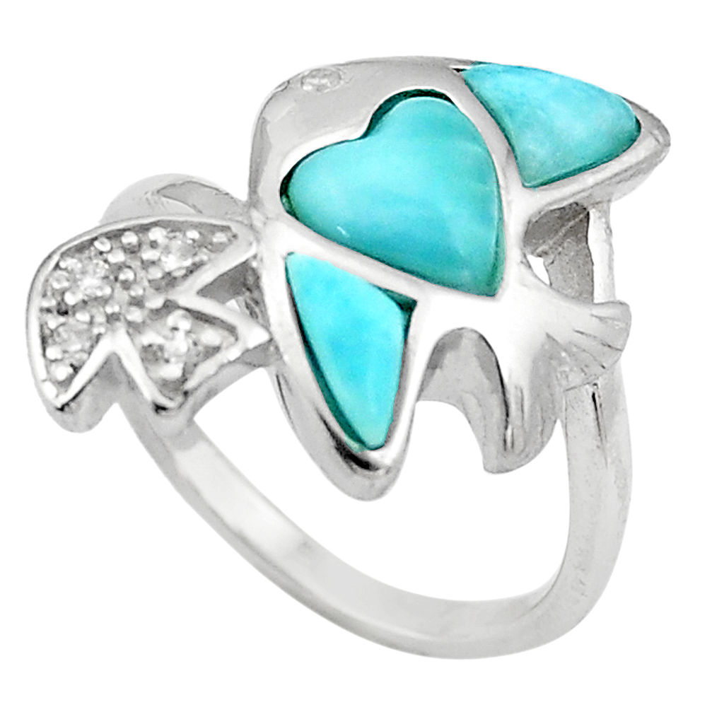4.21cts natural blue larimar topaz 925 sterling silver fish ring size 7 c4246