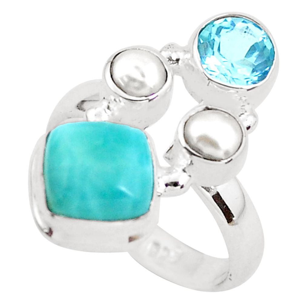 7.07cts natural blue larimar topaz 925 sterling silver ring size 7.5 p52593