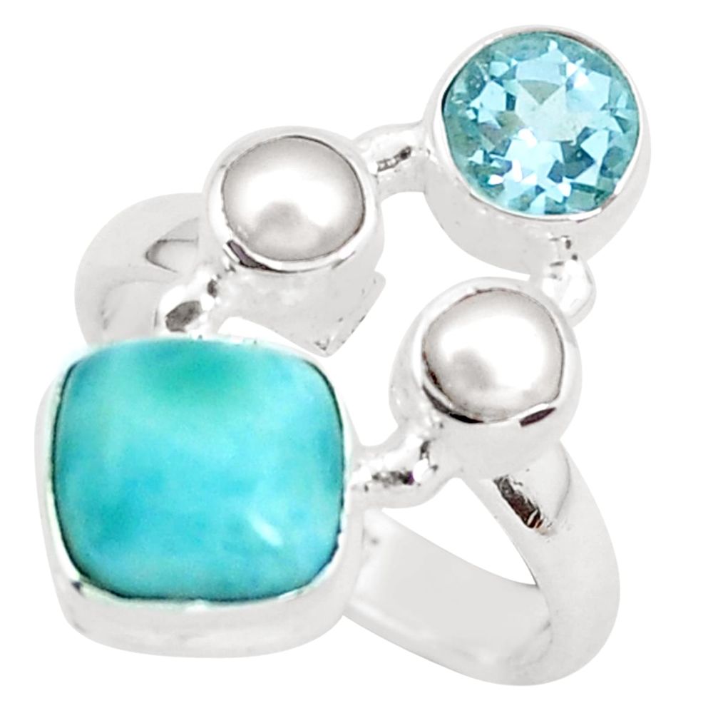 6.83cts natural blue larimar topaz 925 sterling silver ring size 6.5 p52595