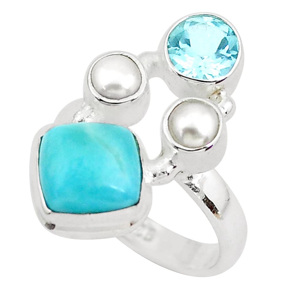 6.76cts natural blue larimar topaz 925 sterling silver ring size 6.5 p52600