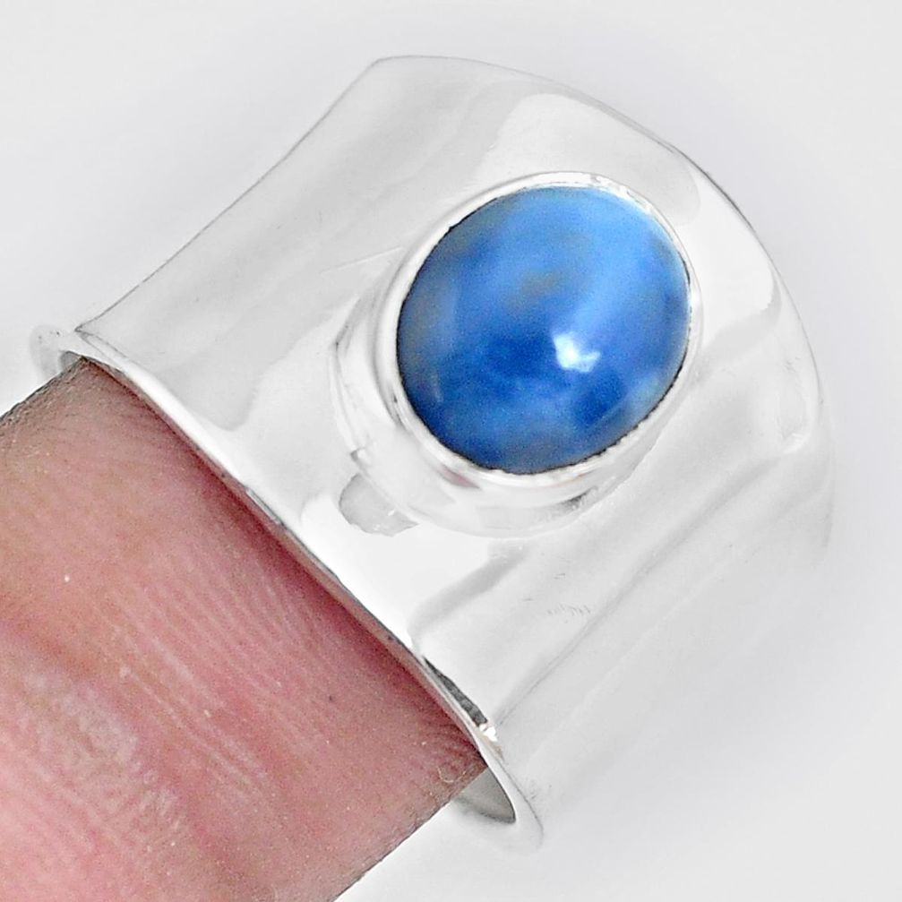 4.52cts natural blue owyhee opal 925 silver solitaire ring size 8.5 p51027