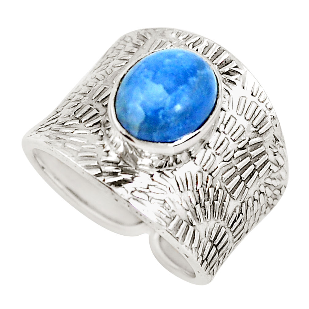 4.74cts natural blue owyhee opal 925 silver solitaire ring size 7.5 p51090