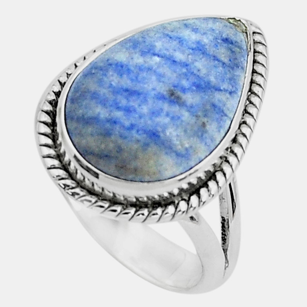 7.66cts natural blue quartz palm stone 925 silver solitaire ring size 7.5 p46965