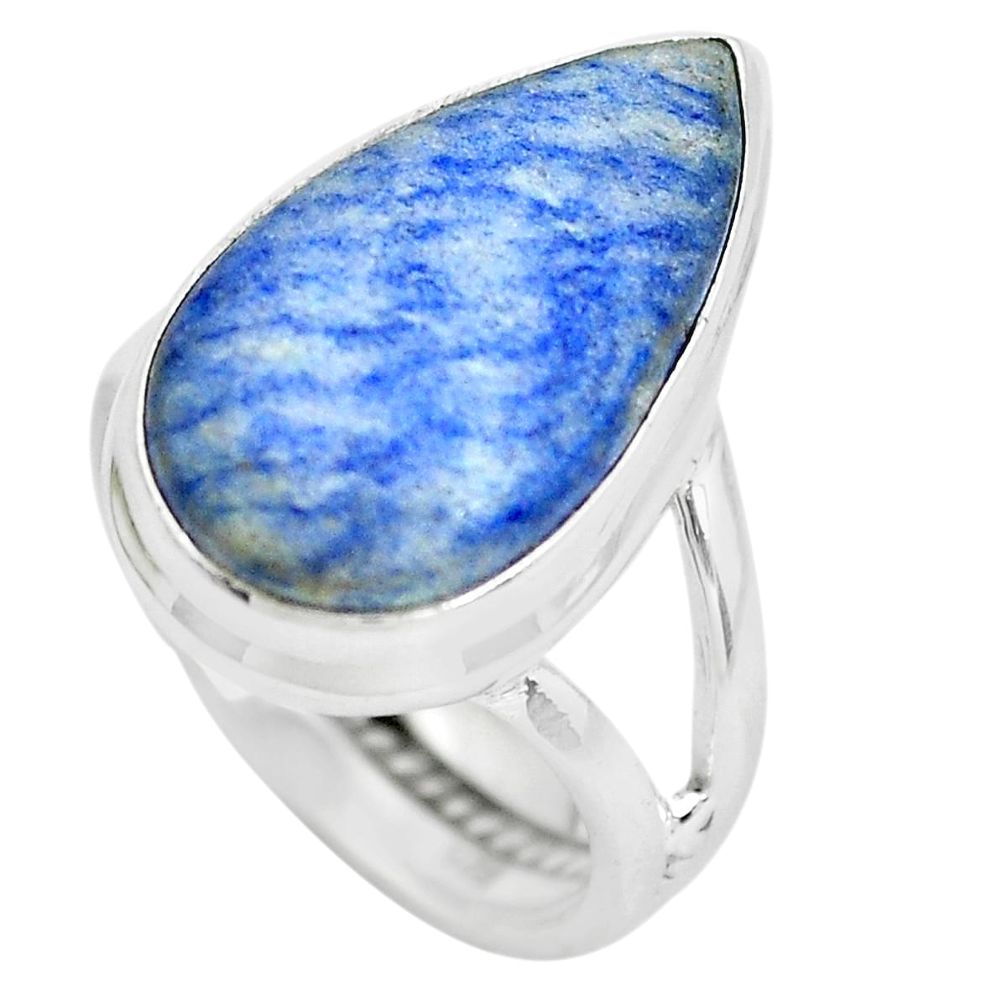 9.86cts natural blue quartz palm stone 925 silver solitaire ring size 5.5 p61487