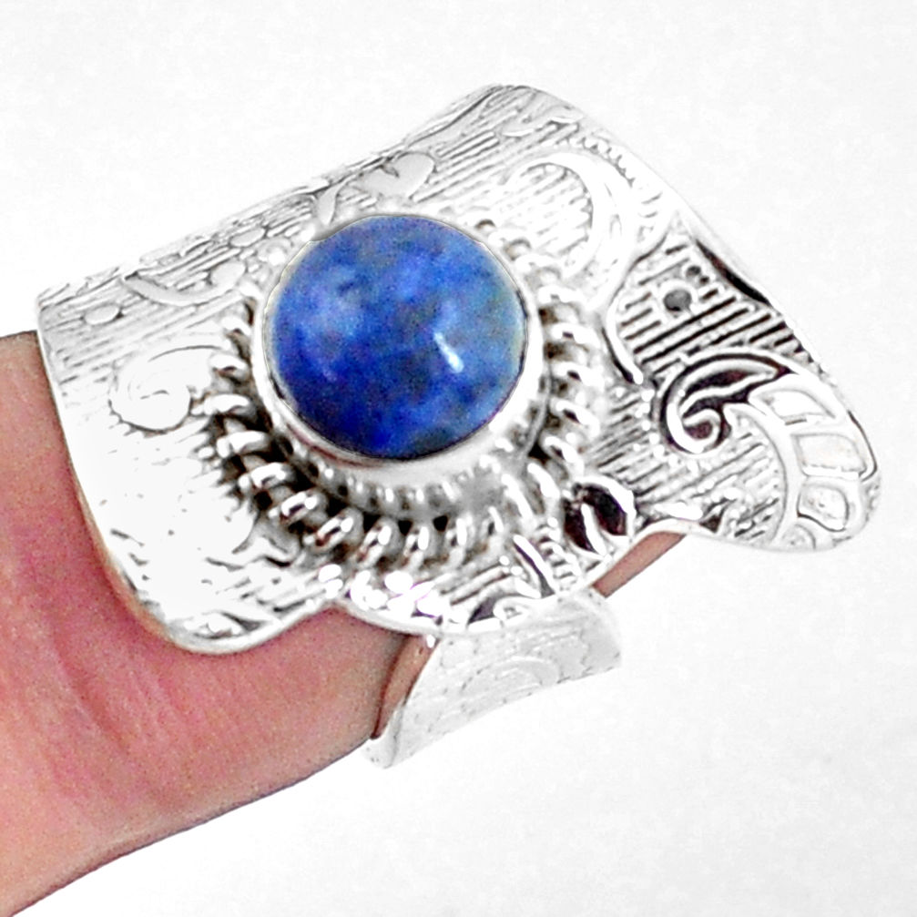 3.41cts natural blue quartz palm stone silver adjustable ring size 6.5 p57037