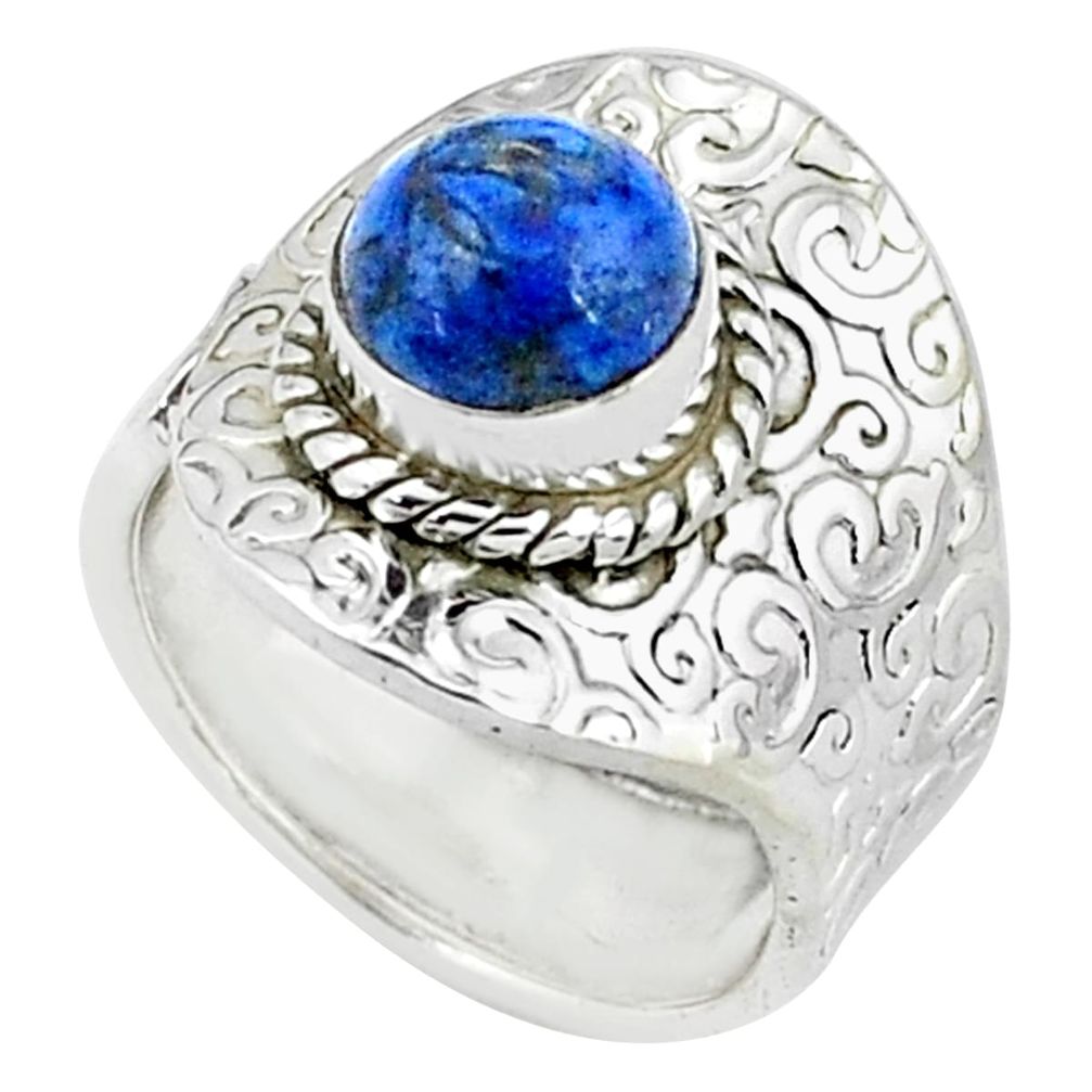 3.29cts natural blue quartz palm stone silver adjustable ring size 7.5 p57116