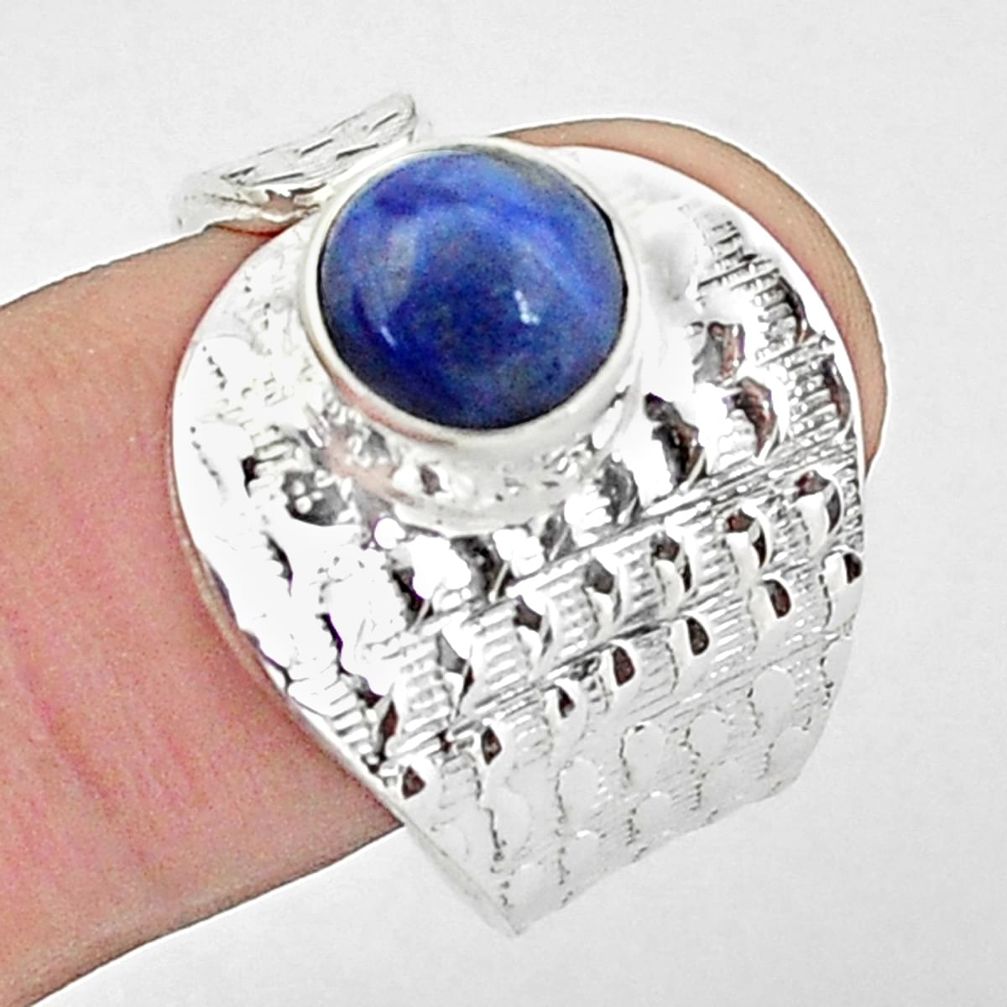 3.01cts natural blue quartz palm stone silver adjustable ring size 8.5 p57175