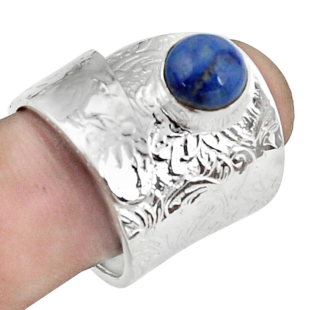Natural blue quartz palm stone silver solitaire adjustable ring size 7.5 p57013