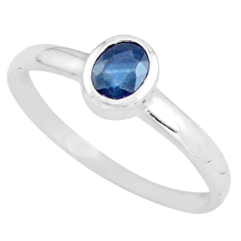 0.70cts natural blue sapphire 925 silver solitaire ring jewelry size 7.5 p83695