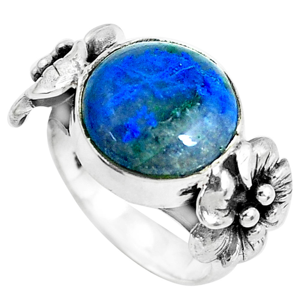 7.23cts natural blue shattuckite 925 silver flower solitaire ring size 6 d31365