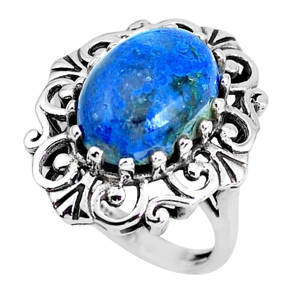 6.54cts natural blue shattuckite 925 silver solitaire ring jewelry size 6 d31294