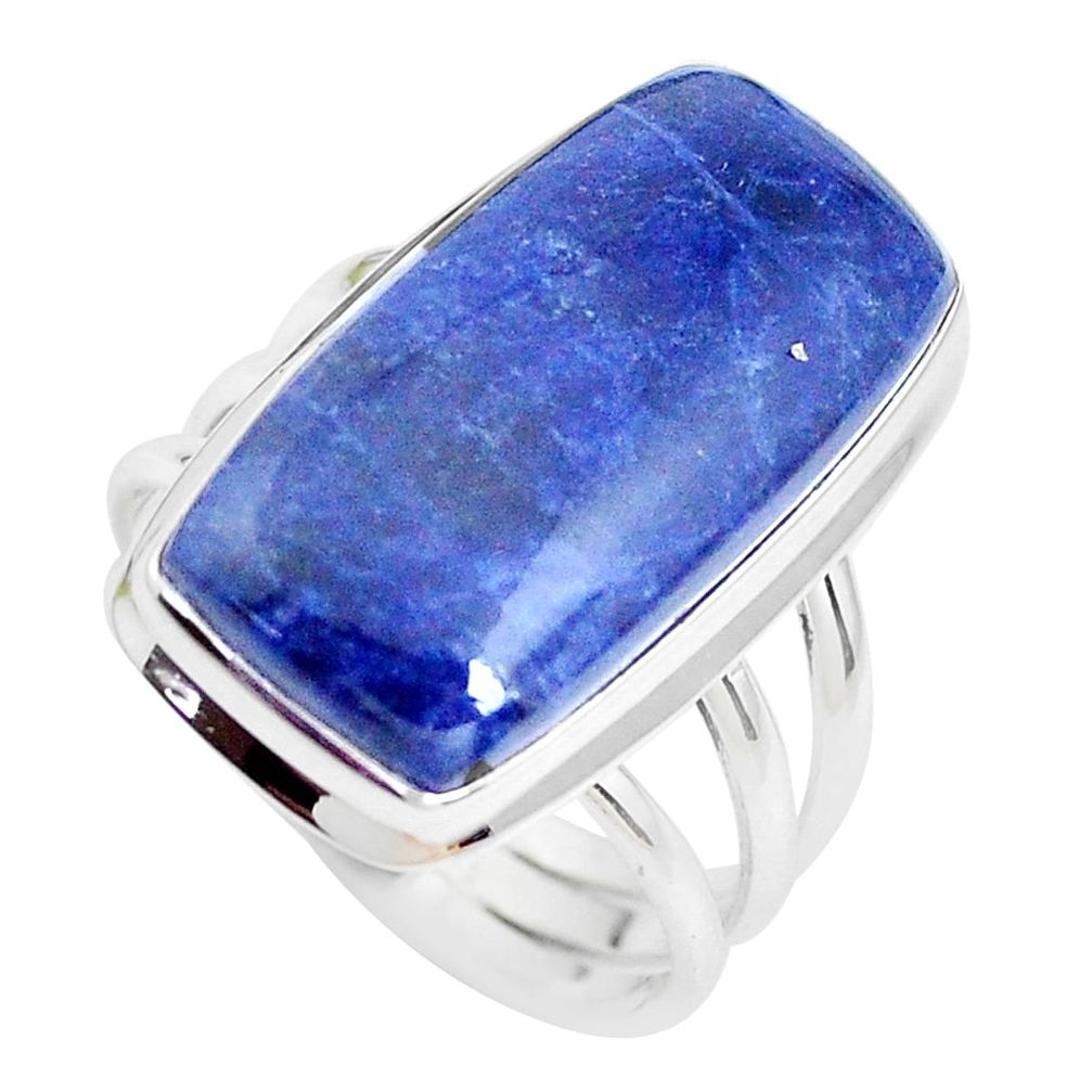 18.15cts natural blue sodalite 925 silver solitaire ring jewelry size 9.5 p38785