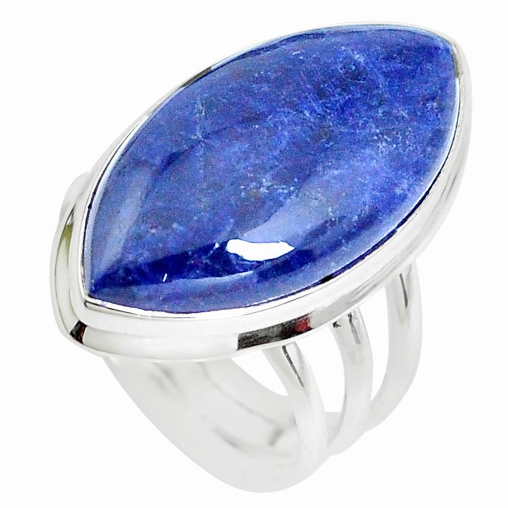 16.65cts natural blue sodalite 925 silver solitaire ring jewelry size 7.5 p38786