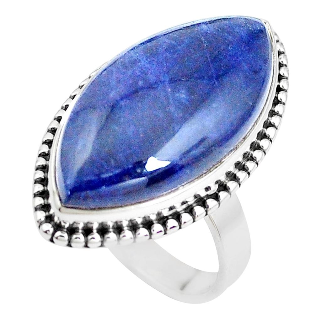 17.69cts natural blue sodalite 925 silver solitaire ring jewelry size 8.5 p38793