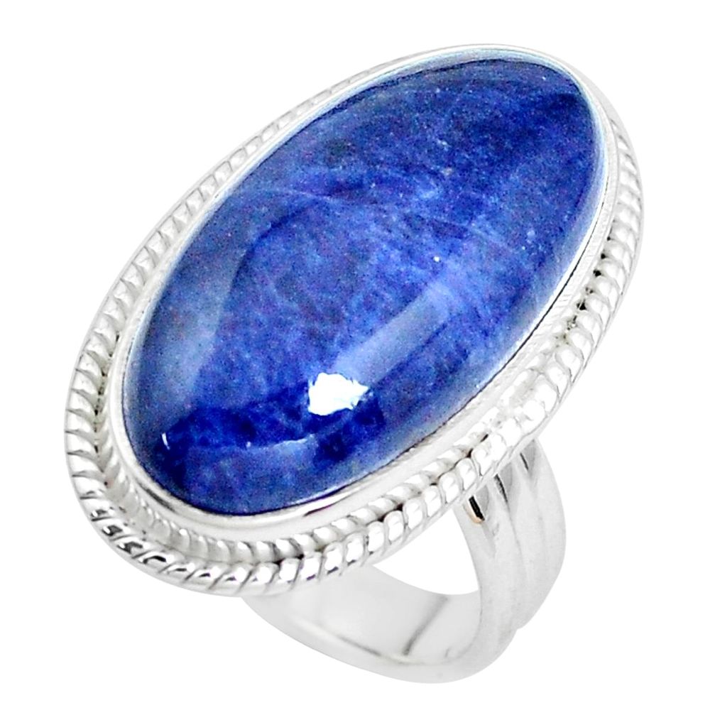 16.70cts natural blue sodalite 925 silver solitaire ring jewelry size 7.5 p38798
