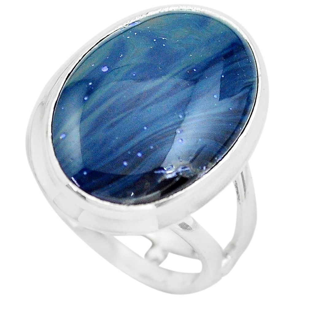13.85cts natural blue swedish slag 925 silver solitaire ring size 7.5 p61425