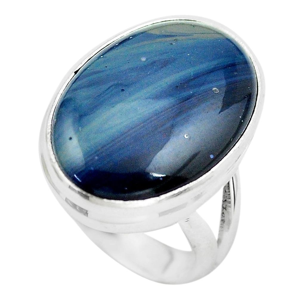 14.23cts natural blue swedish slag 925 silver solitaire ring size 5.5 p61429