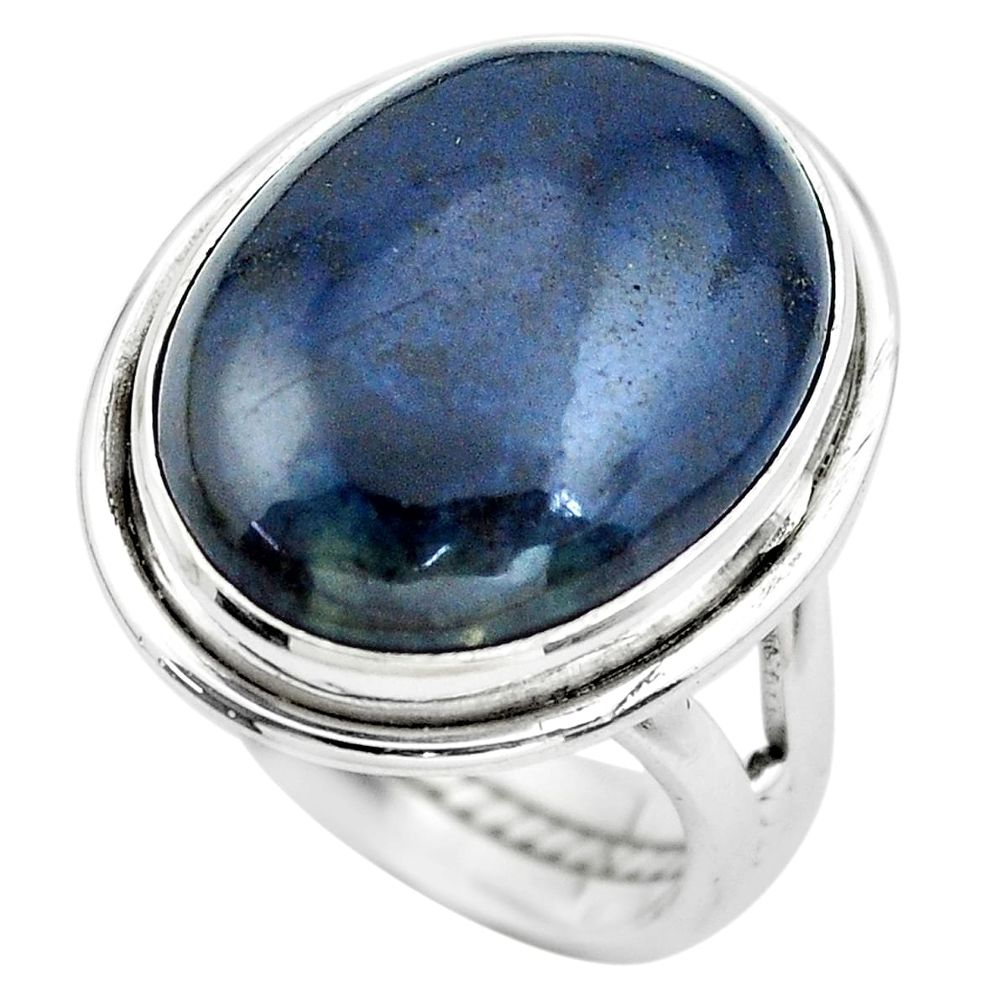 15.44cts natural blue swedish slag 925 silver solitaire ring size 7.5 p61437