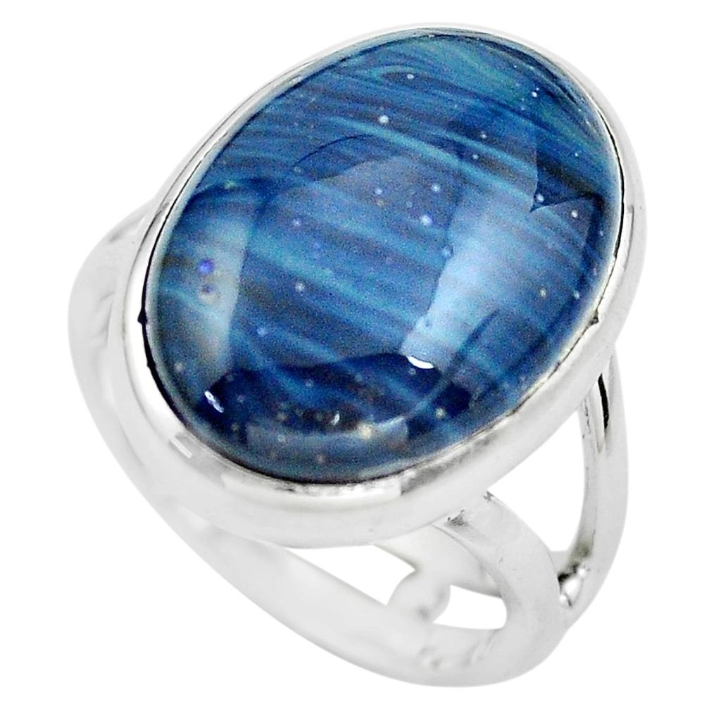 14.14cts natural blue swedish slag 925 silver solitaire ring size 6 p61439